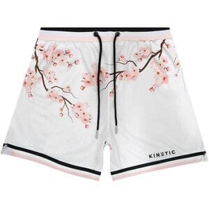 Kinetic Kings Cherry Blossom Active Shorts 5" Pockets Drawstring White Pink M